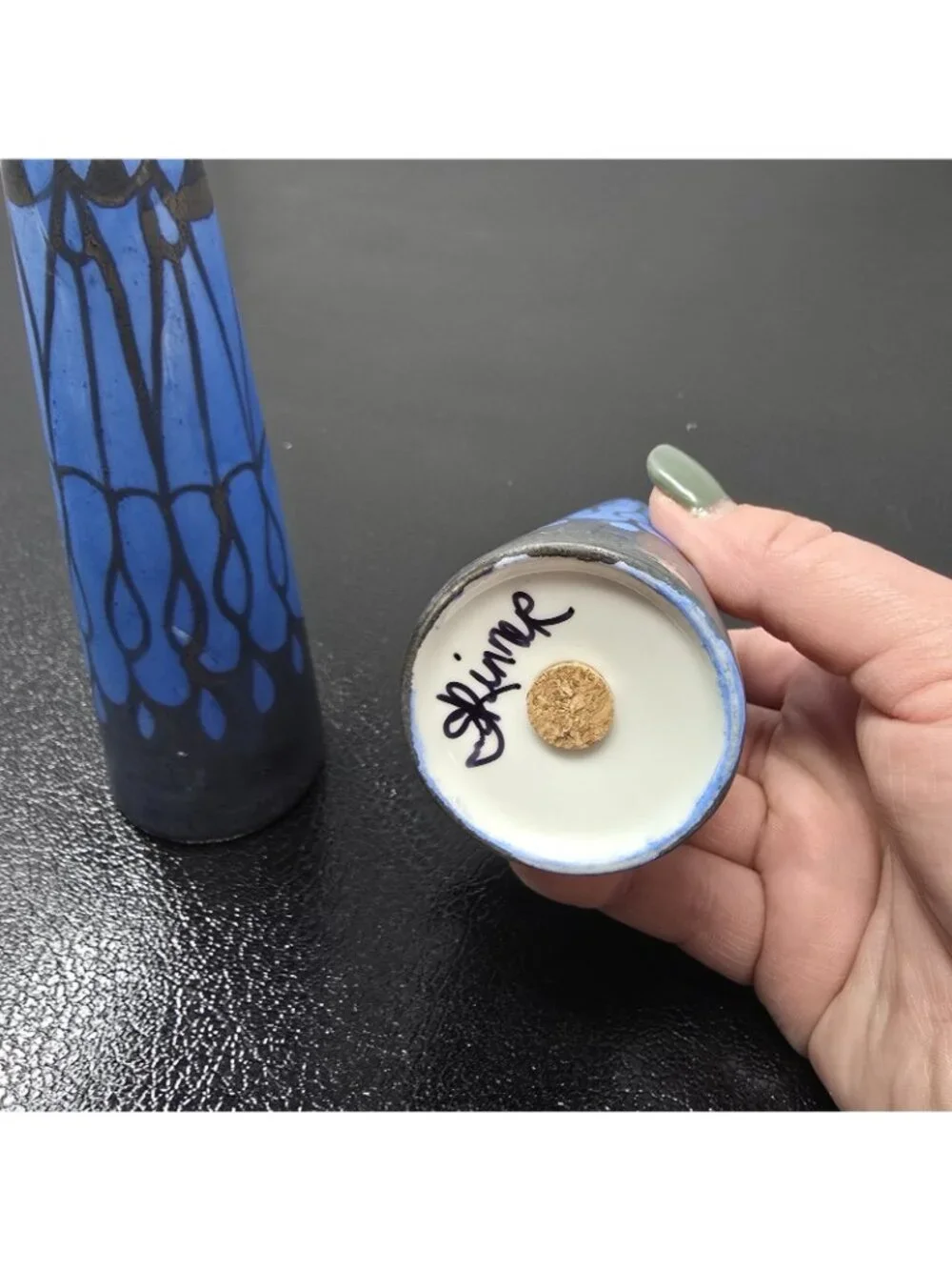 Studio Painted Signed Blue Black Salt Pepper Shakers Pacific Northwest OOAK